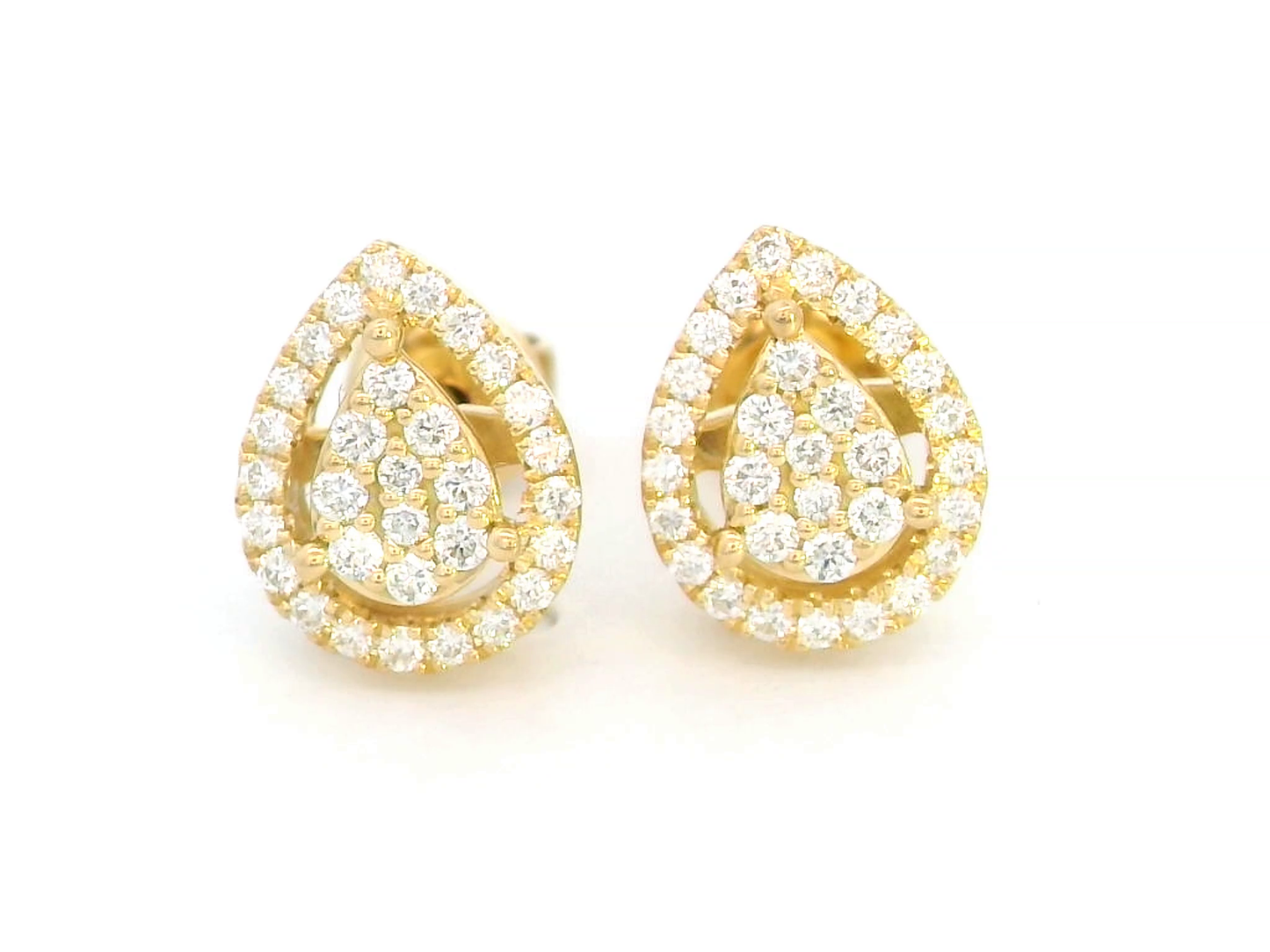 Elegant 18K Yellow Gold Pear-Shaped Cluster Diamond Halo Earrings (0.27ct)