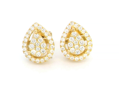 Elegant 18K Yellow Gold Pear-Shaped Cluster Diamond Halo Earrings (0.27ct)