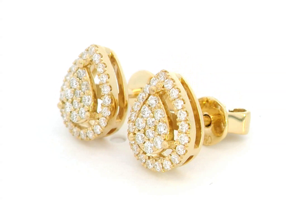 Elegant 18K Yellow Gold Pear-Shaped Cluster Diamond Halo Earrings (0.27ct)