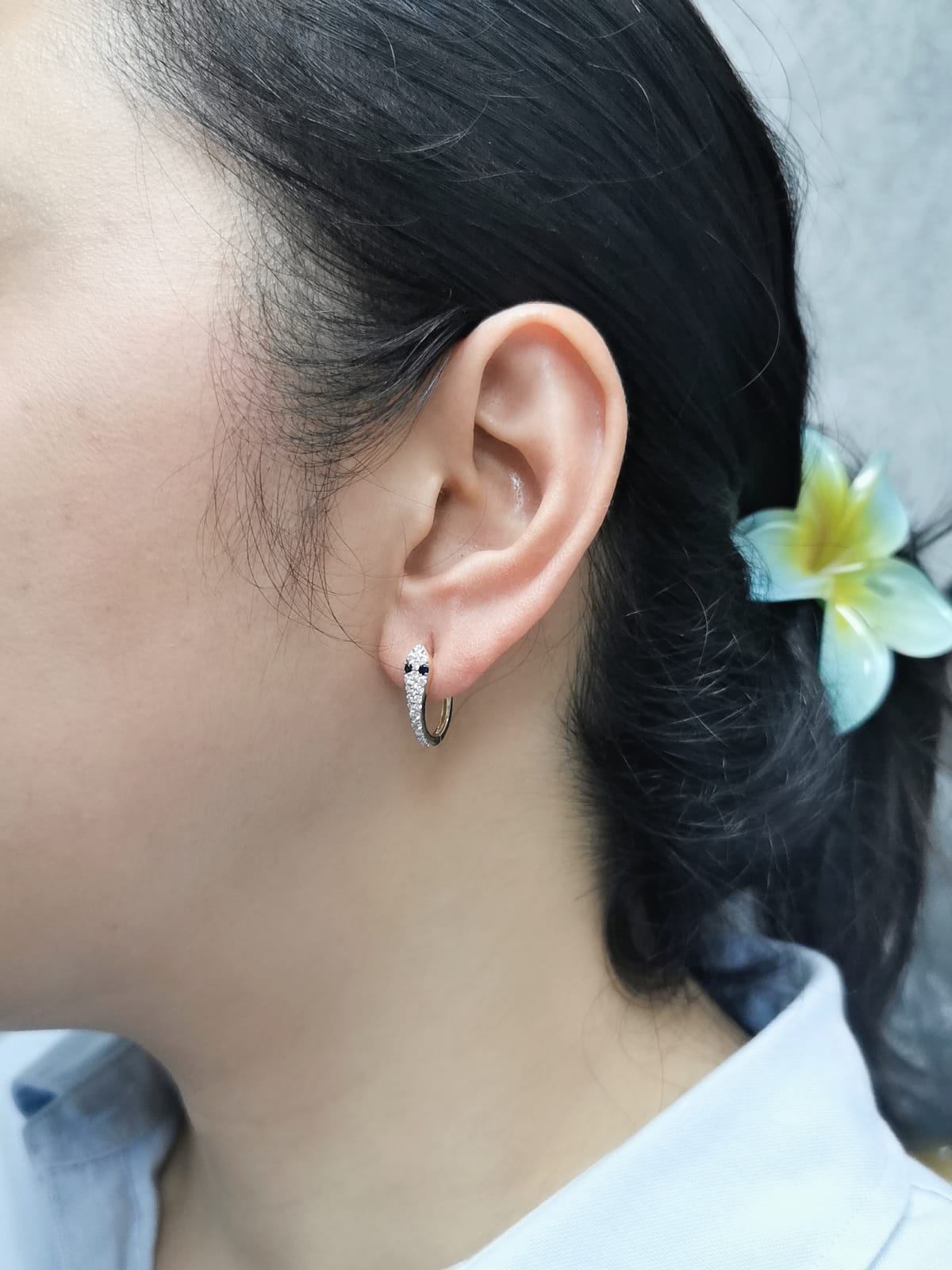 Nature-Inspired 18K Gold Snake Hoop Earrings with Diamonds & Sapphires