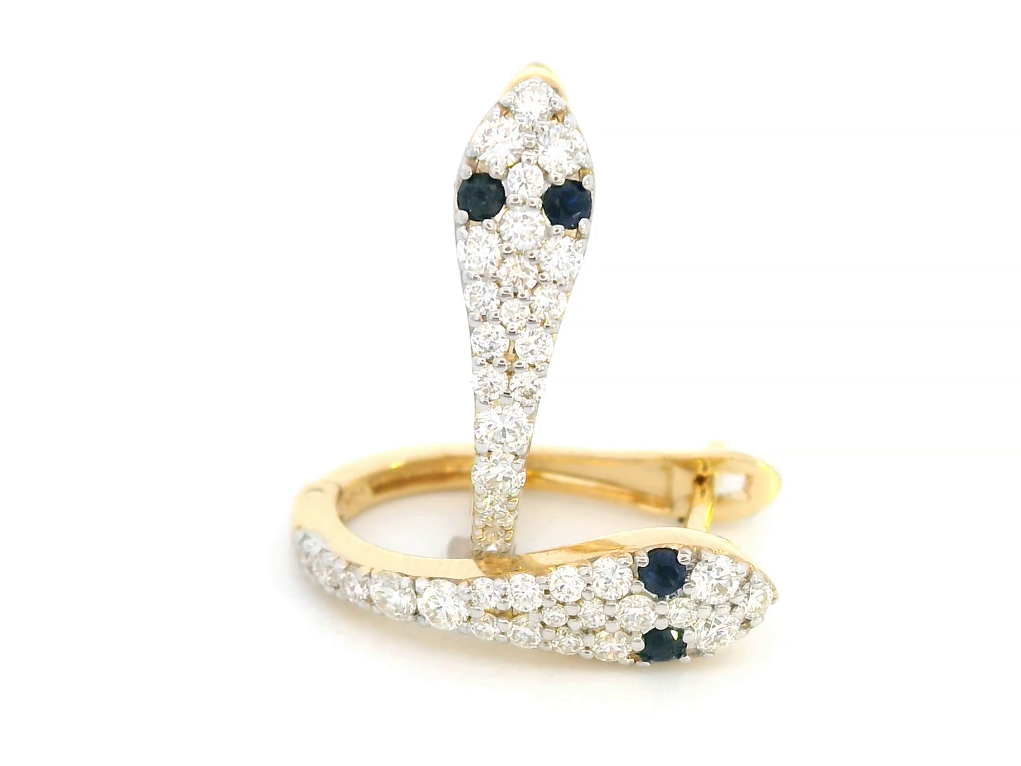 Nature-Inspired 18K Gold Snake Hoop Earrings with Diamonds & Sapphires