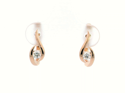 18K Rose Gold Diamond Earrings | 0.18 Carat Minimalist Hoop Earrings