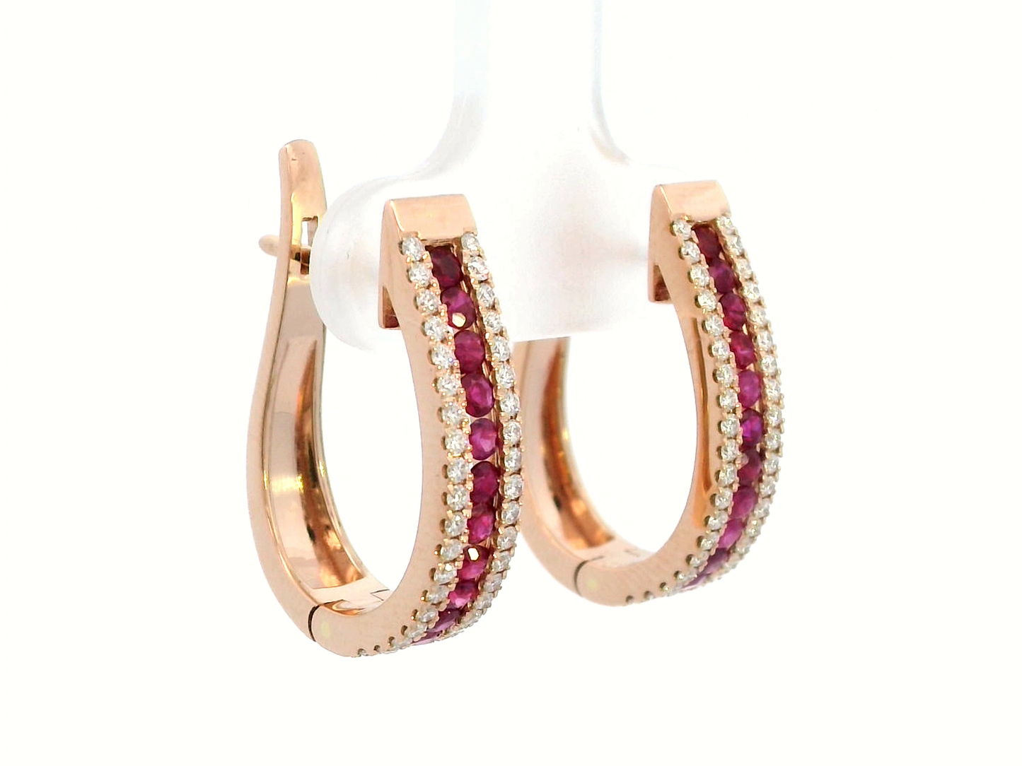 18k Rose Gold Ruby and Diamond Hoop Earrings – 0.86ct Rubies & 0.43ct Diamonds