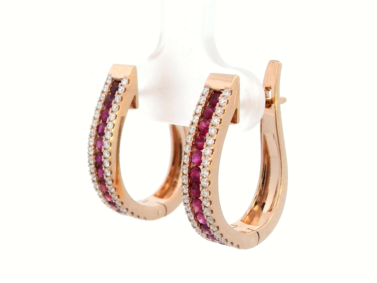 18k Rose Gold Ruby and Diamond Hoop Earrings – 0.86ct Rubies & 0.43ct Diamonds