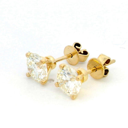 18K Yellow Gold Solitaire Diamond Earrings with 2.02 Carat Round Cut Diamonds