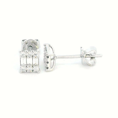 18K Gold Baguette and Round-Cut Diamond Stud Earrings – 0.33 Carat Total Diamond Weight