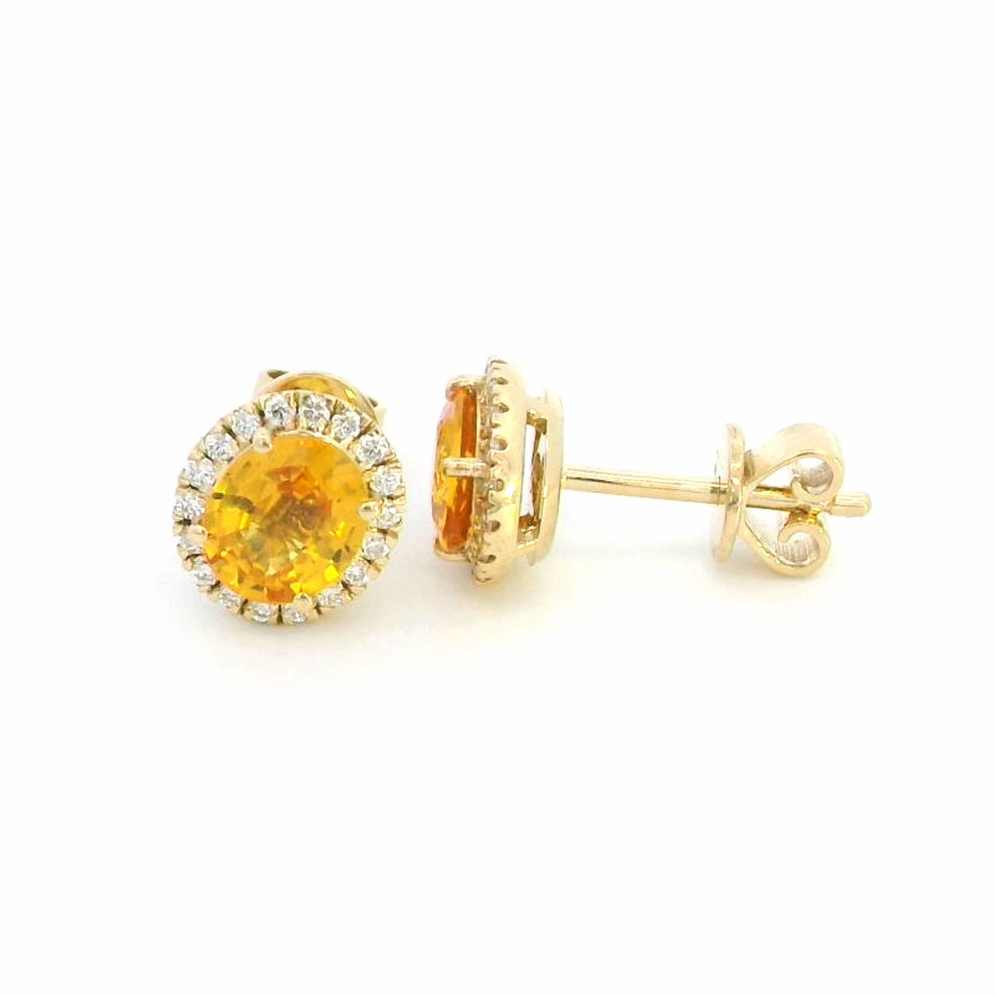 18K Gold Oval Yellow Sapphire Stud Earrings with Diamond Halo