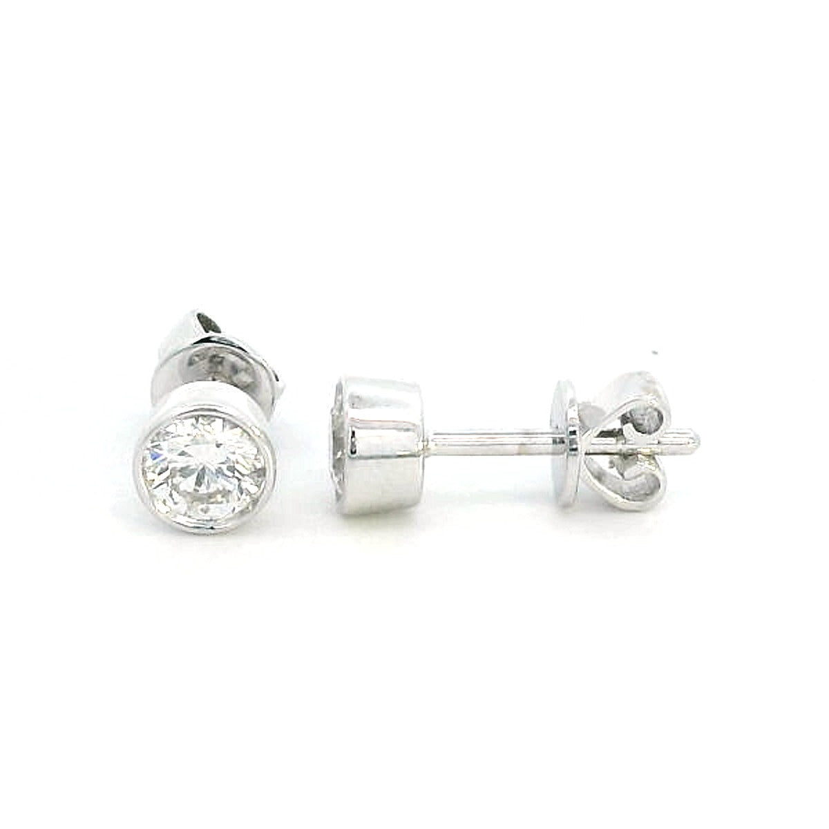 18K Gold Diamond Stud Earrings in Bezel Setting | 0.56 Carat Total Diamond Weight