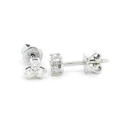 18K Gold Three Diamond Stud Earrings – 0.20 Carats of Round-Cut Diamonds