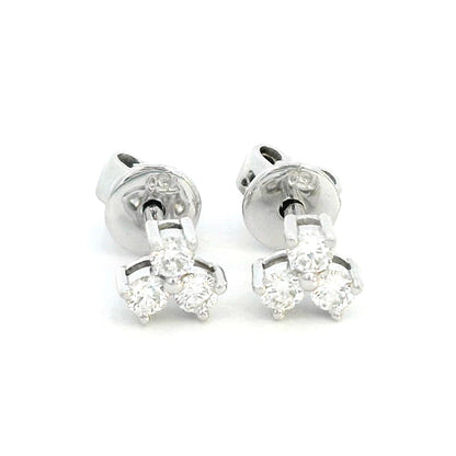 18K Gold Three Diamond Stud Earrings – 0.20 Carats of Round-Cut Diamonds