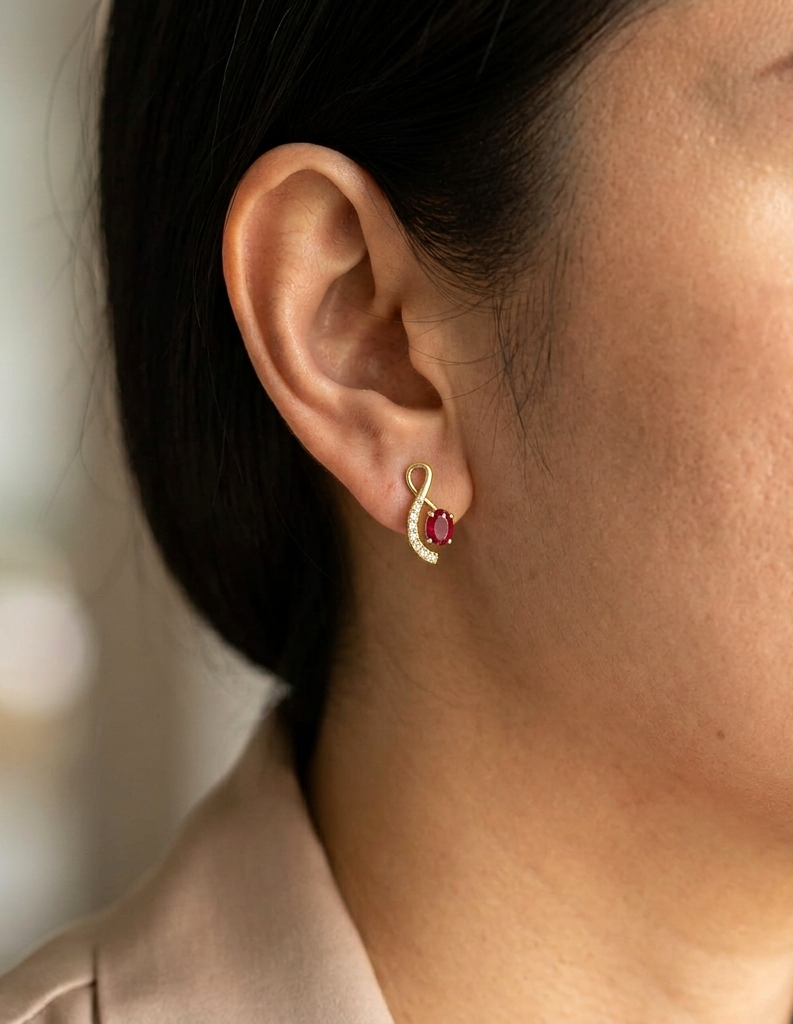 Ruby & Diamond Stud Earrings in 18K Yellow Gold