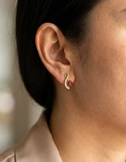 Ruby & Diamond Stud Earrings in 18K Yellow Gold