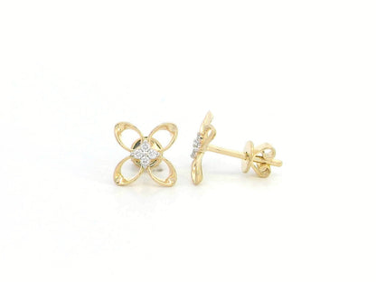 18K gold floral stud earrings with 0.05ct diamonds, featuring an open-petal design for a delicate, minimalist look.