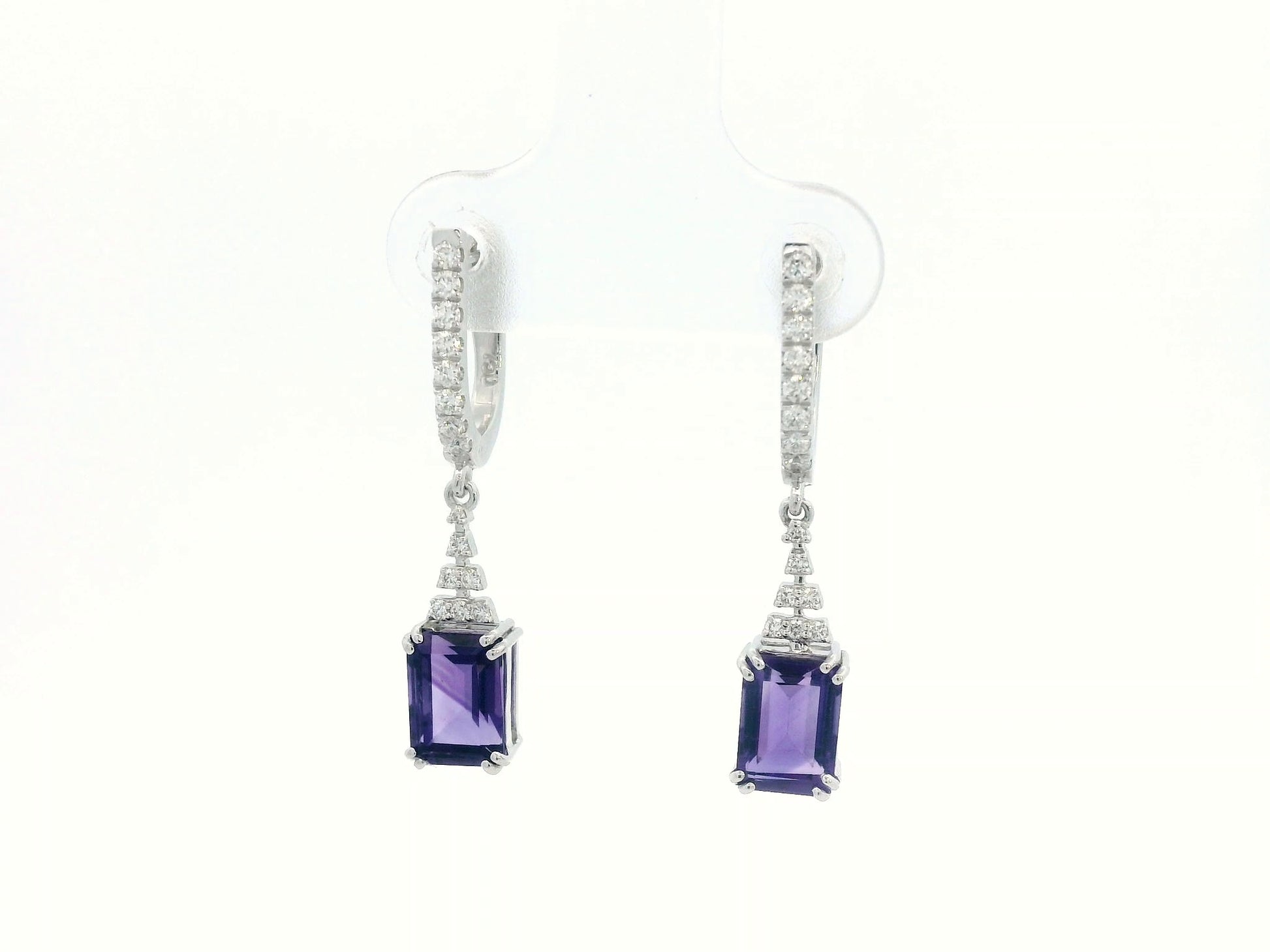 Emerald-cut Amethyst and Diamond Dangle Earrings in 18K White Gold – Luxury Jewelry for Women