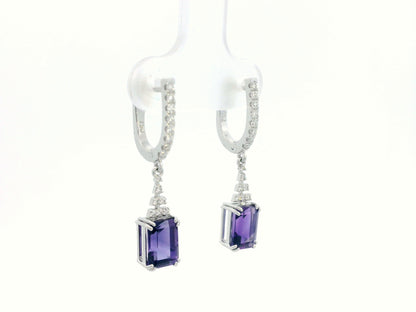 Emerald-cut Amethyst and Diamond Dangle Earrings in 18K White Gold – Luxury Jewelry for Women