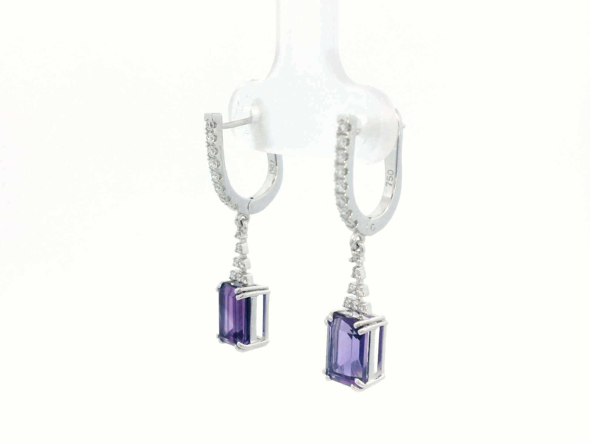 Emerald-cut Amethyst and Diamond Dangle Earrings in 18K White Gold – Luxury Jewelry for Women