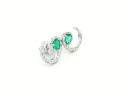 Luxury 18K gold heart-shaped emerald and diamond earrings – 0.55 Ct emeralds, 0.42 Ct diamonds, elegant stud design