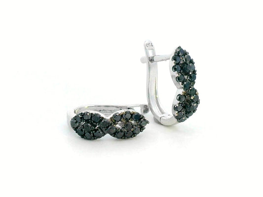 18K White Gold Black Diamond Hoop Earrings – 0.15 CT Natural Black Diamonds, Elegant Huggie Earrings for Women