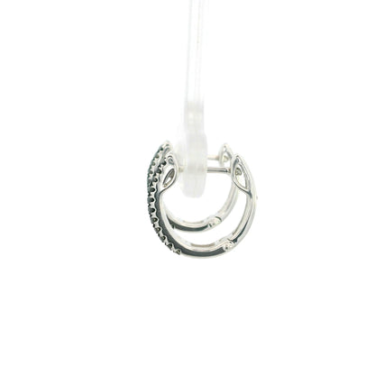 Black and white diamond hoop earrings in 18K white gold with three rows of round diamonds