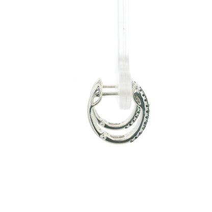Black and white diamond hoop earrings in 18K white gold with three rows of round diamonds
