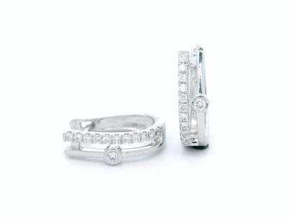 Two-row 18K white gold huggie earrings with pavé and bezel-set diamonds