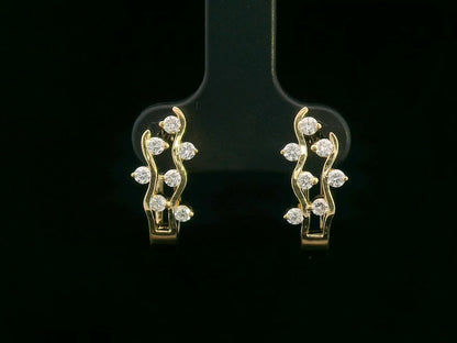 18K Yellow Gold Hoop Earrings with Wave-Inspired Diamond Design – 0.40ct Total

