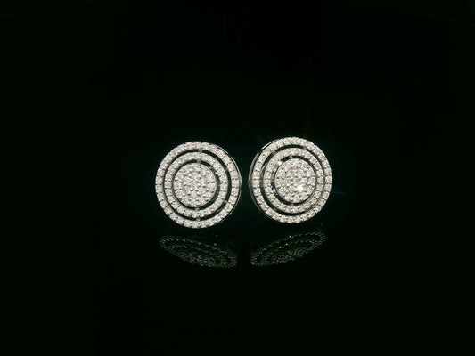 18K white gold stud earrings with diamond concentric circle cluster design, 0.59 carats total