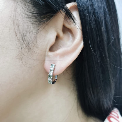  18K white gold hoop earrings with princess-cut green sapphires and round diamonds