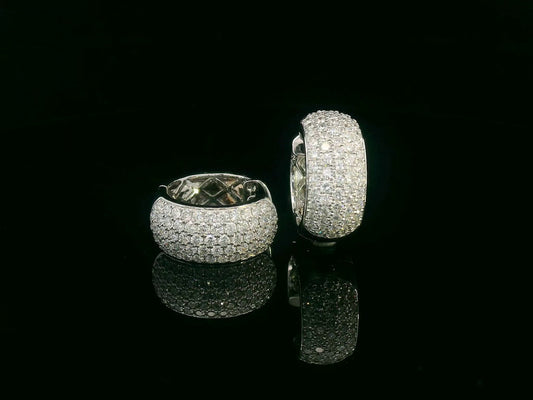 18K white gold pavé diamond hoop earrings — domed diamond hoops with 2.26ct total weight by Emirates Diamonds
