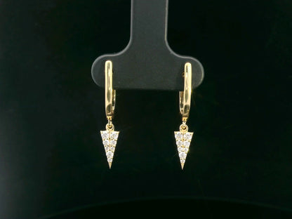 18K yellow gold drop earrings with spike-shaped diamond dangle totaling 0.24 carats