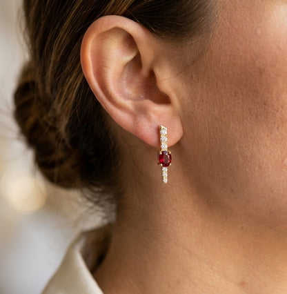 Ruby and Diamond Bar Earrings in 18K Yellow Gold