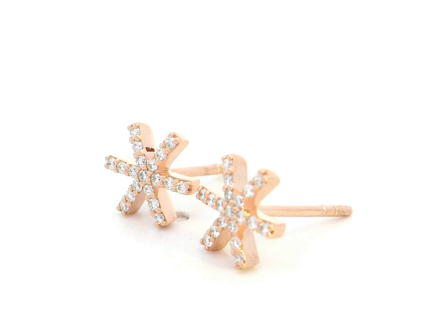 18K rose gold starburst stud earrings with 0.18ct pavé-set round brilliant diamonds
