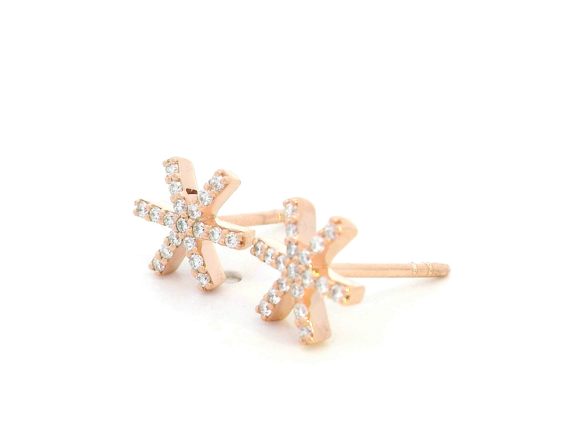 18K rose gold starburst stud earrings with 0.18ct pavé-set round brilliant diamonds