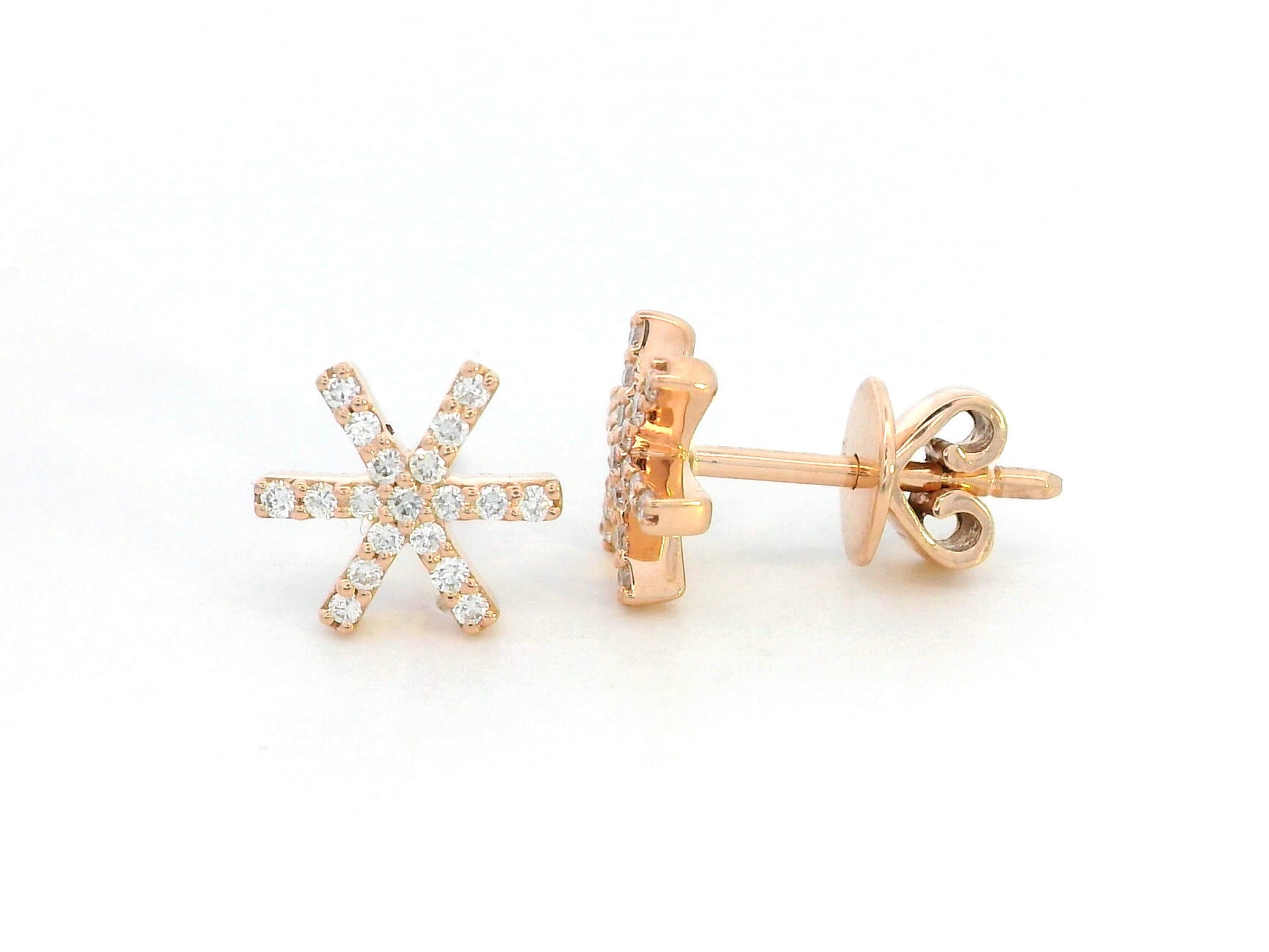 18K rose gold starburst stud earrings with 0.18ct pavé-set round brilliant diamonds