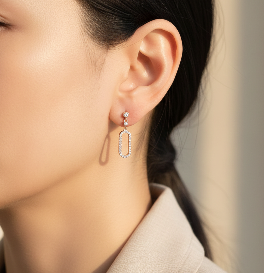 18K yellow gold diamond open-link drop earrings — pavé-set geometric design with 0.43ct diamonds — Emirates Diamonds