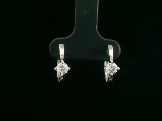18K white gold hoop earrings with round solitaire diamonds, 0.46 carat total
