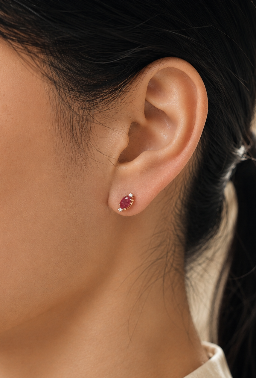 Ruby and Diamond Stud Earrings in 18K Rose Gold