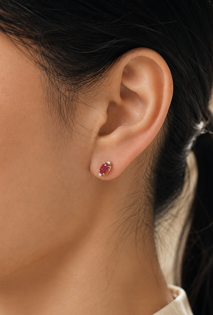 Ruby and Diamond Stud Earrings in 18K Rose Gold