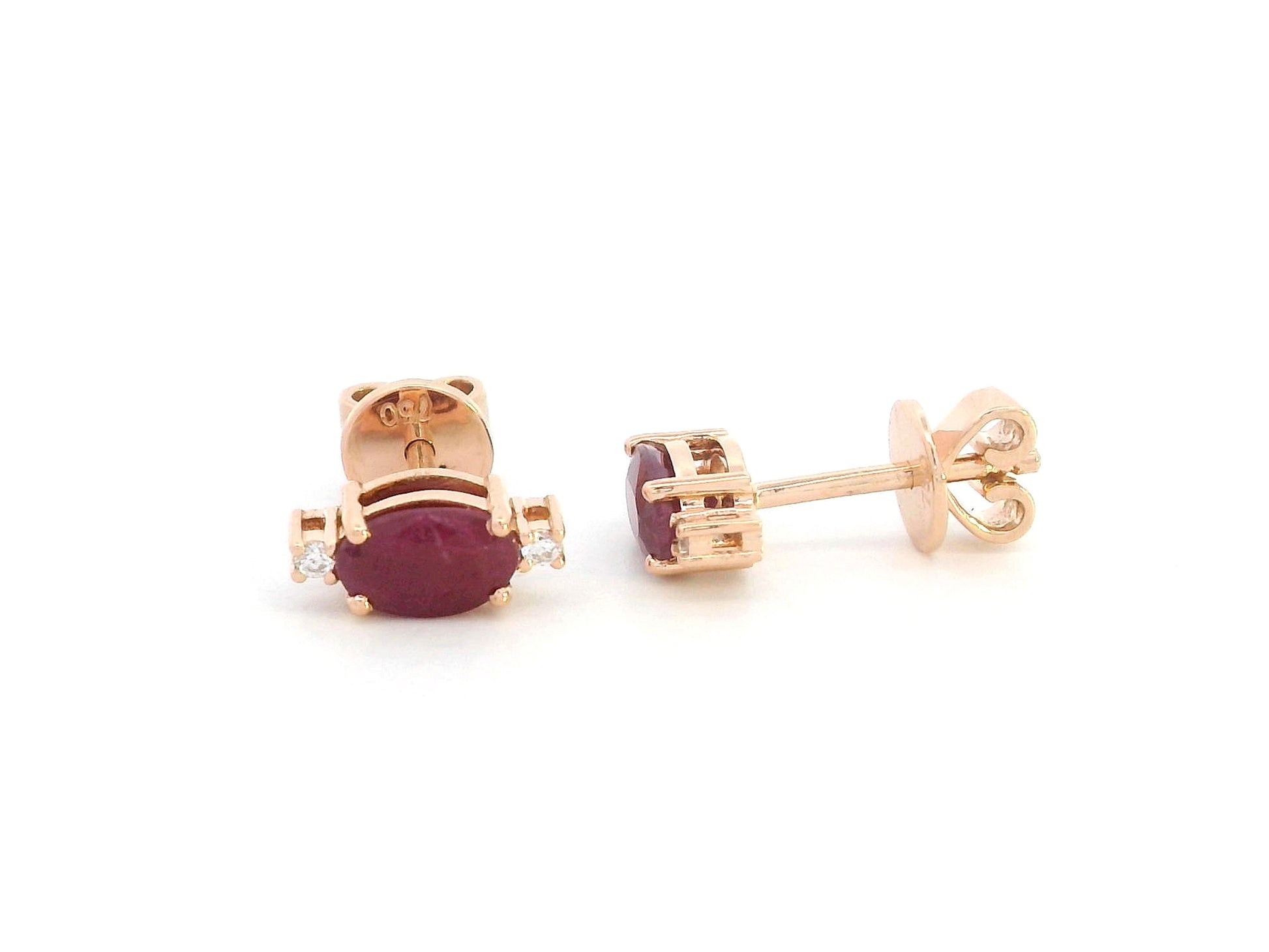 Oval ruby and diamond earrings in rose gold – luxury gemstone studs