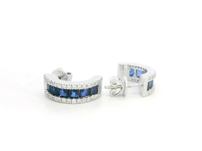 18K white gold sapphire and diamond half hoop earrings 