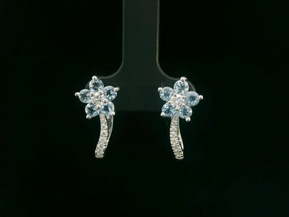 18K white gold aquamarine floral hoop earrings with diamonds