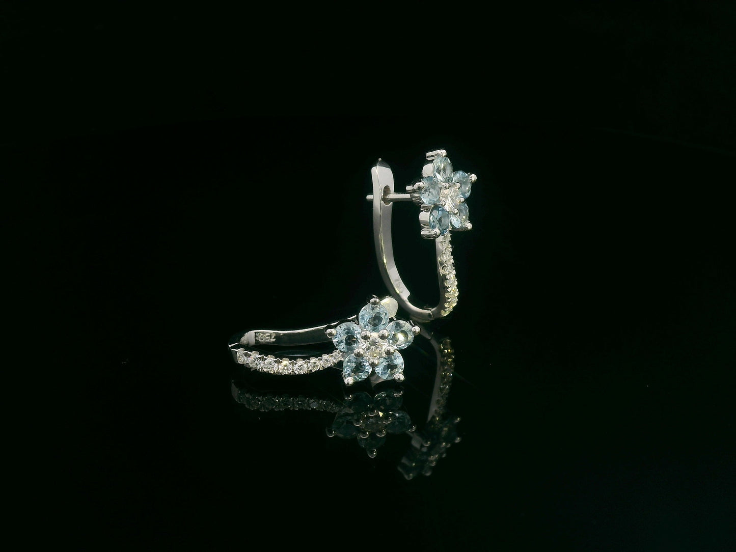 Floral cluster earrings with aquamarine and diamond accents