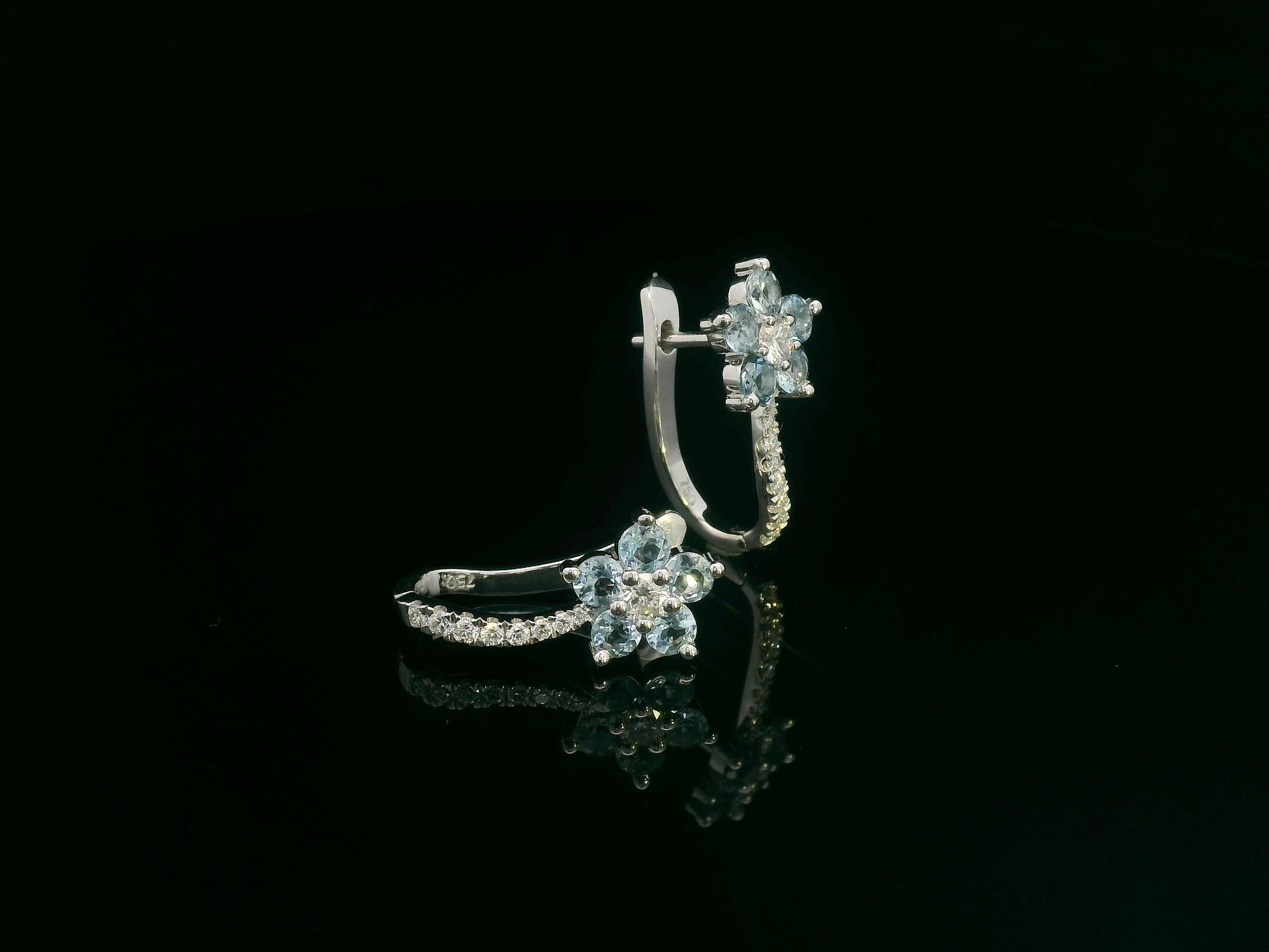 Floral cluster earrings with aquamarine and diamond accents