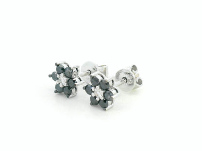 Bold black and white diamond earrings in a floral design