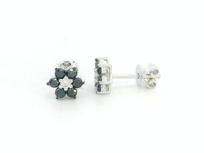 18K white gold earrings with floral black and white diamonds