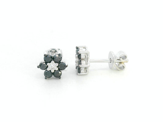 18K white gold earrings with floral black and white diamonds