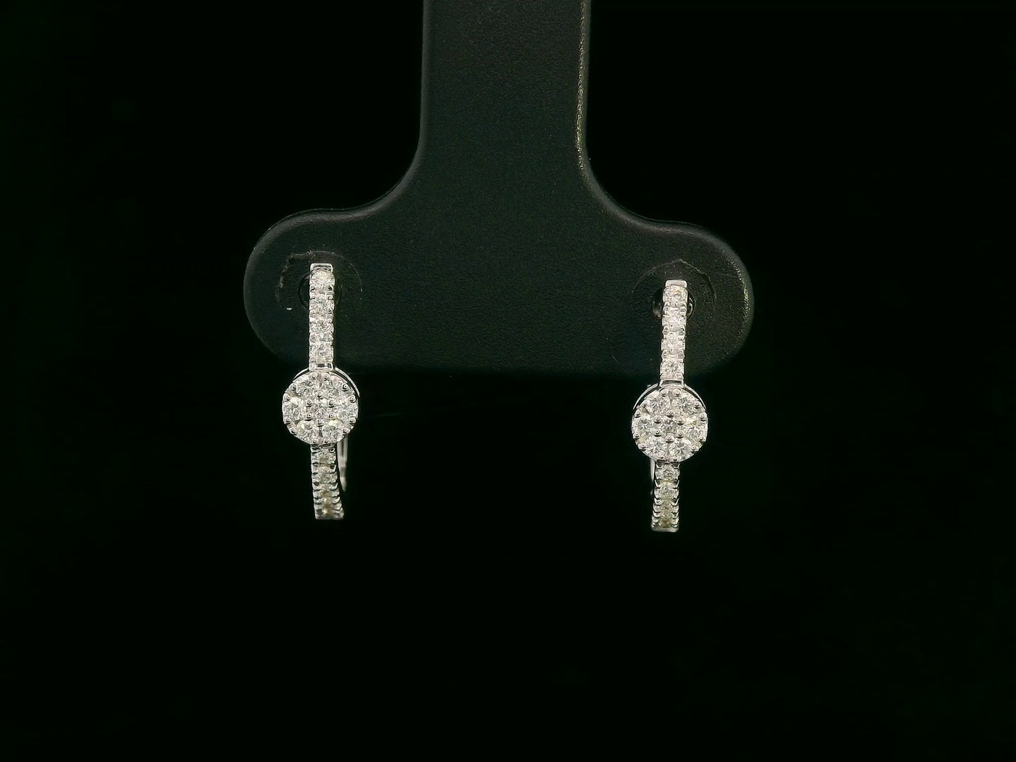 18K white gold diamond hoop earrings with pavé-set natural diamonds, elegant everyday fine jewelry by Emirates Diamonds.