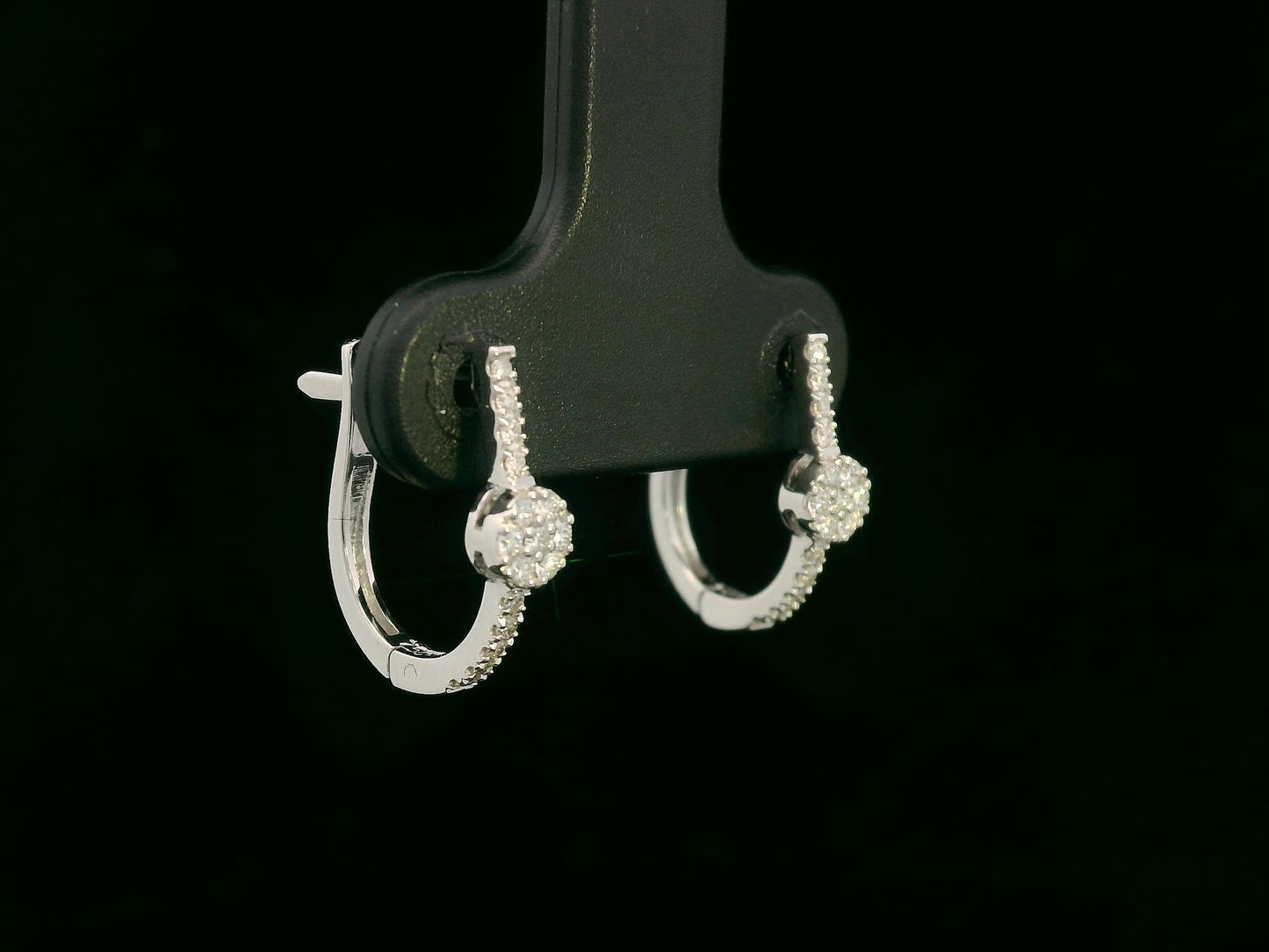 18K white gold diamond hoop earrings with pavé-set natural diamonds, elegant everyday fine jewelry by Emirates Diamonds.