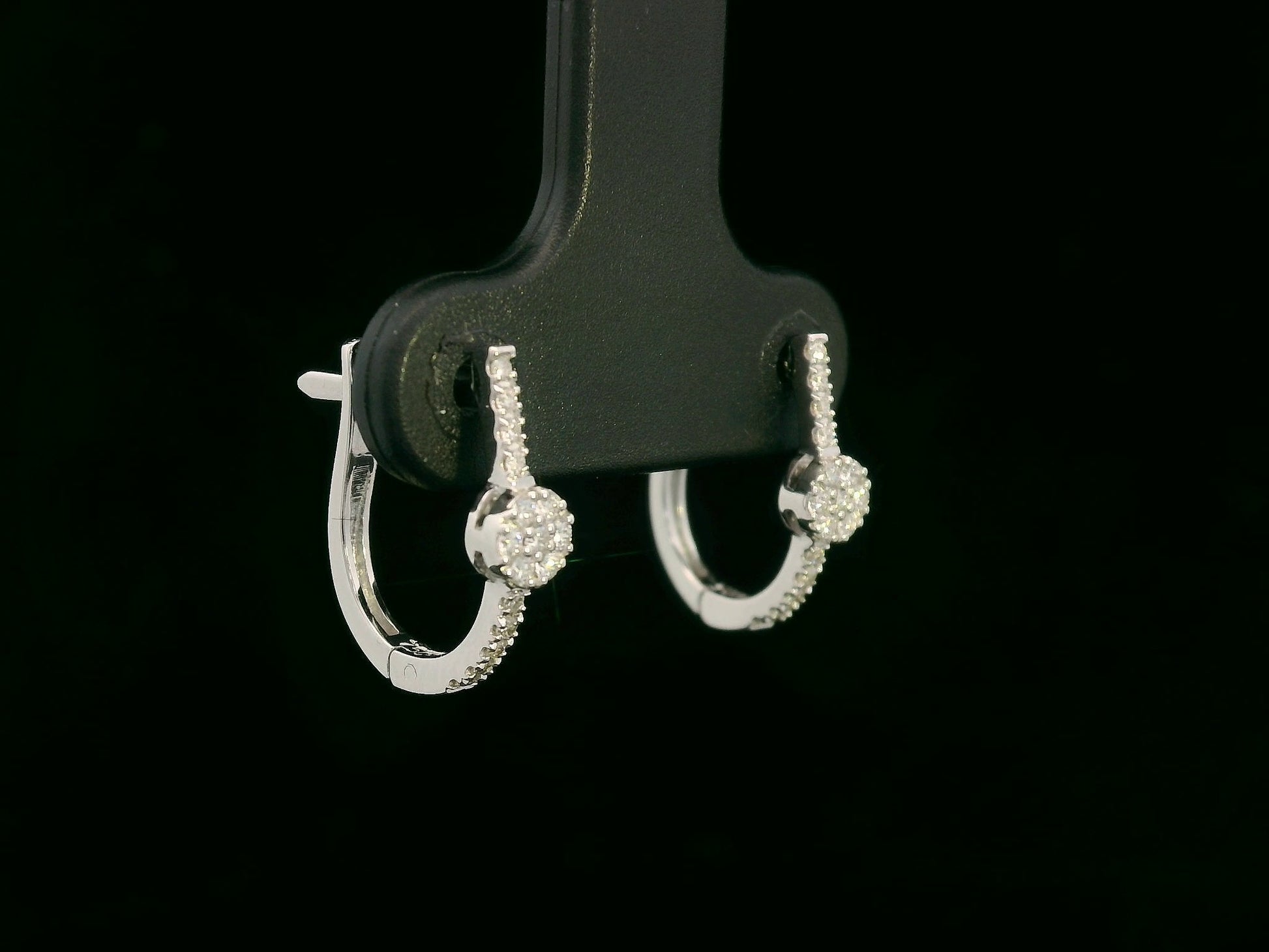 18K white gold diamond hoop earrings with pavé-set natural diamonds, elegant everyday fine jewelry by Emirates Diamonds.