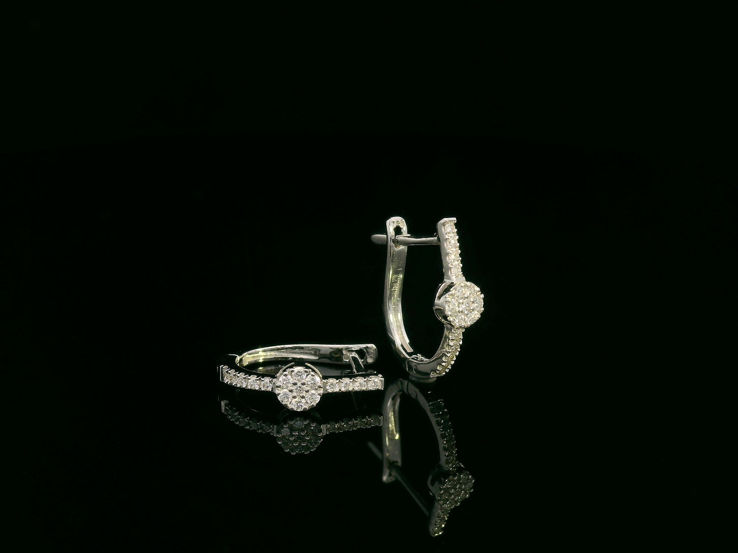 18K white gold diamond hoop earrings with pavé-set natural diamonds, elegant everyday fine jewelry by Emirates Diamonds.